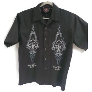 Dragonfly Roadhouse Shirt Mens Large Black‎ Iron Horse Saloon Button Up Biker